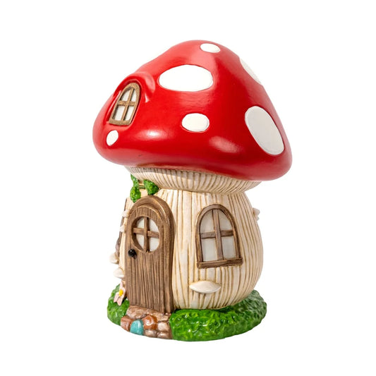 Solar Mushroom House Statue Outdoor Decor Hand Painted Solar Powered Garden Light UV Resistant Weatherproof Gift Family and